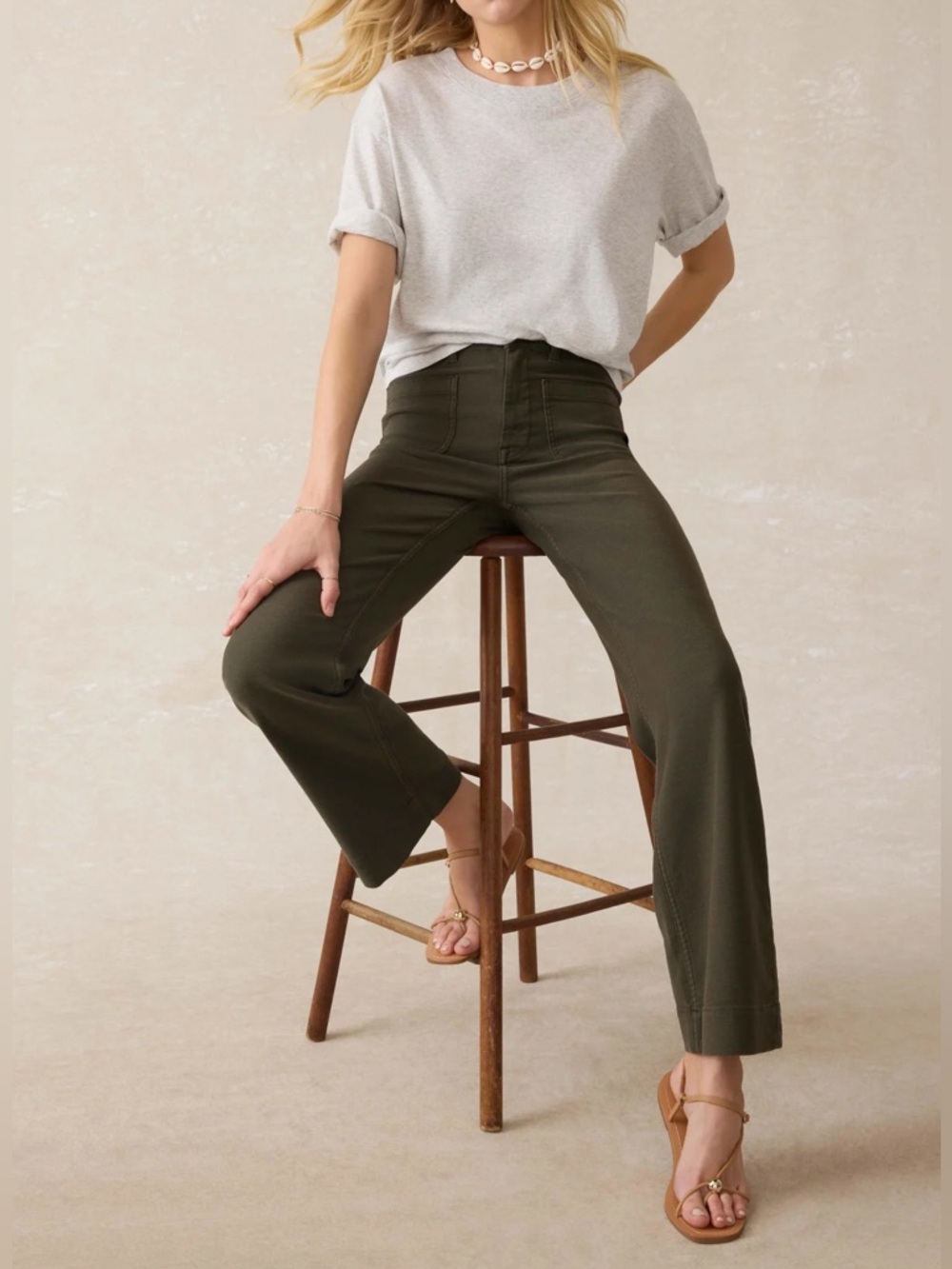 Faherty Olive Green High-Rise Wide Leg Pants